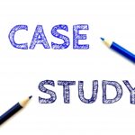 Graphic with the words CASE STUDY in blue handwriting, two pencils pointing toward the text on a white background (informative).